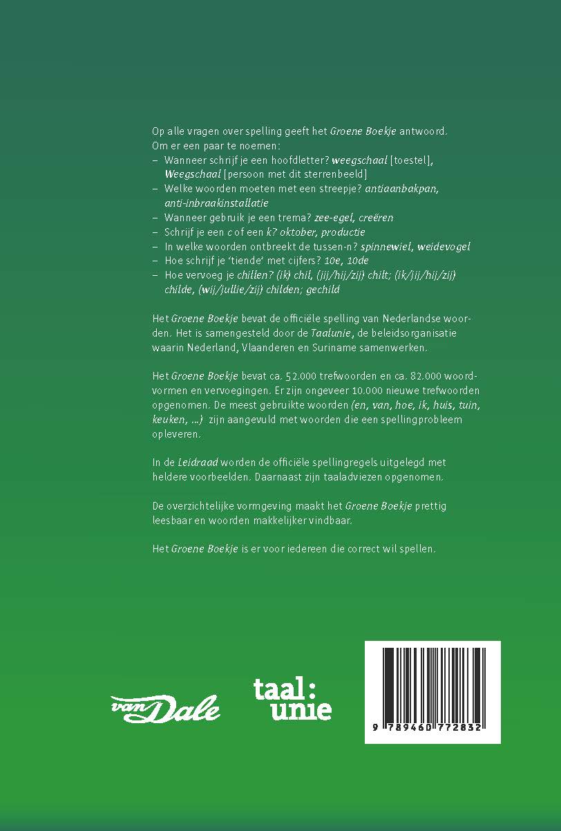 Achterzijde van het boek ' Het Groene Boekje'