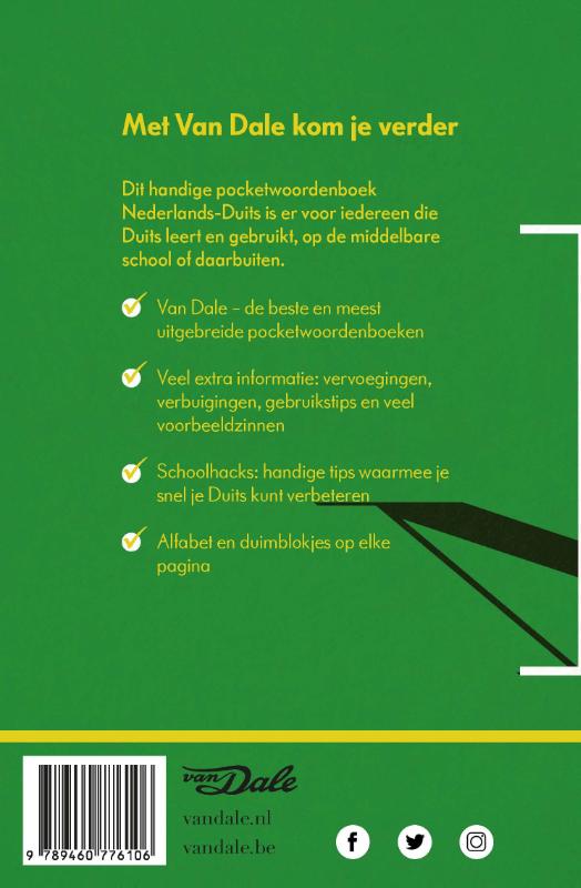 Achterzijde van het boek 'Van Dale Pocketwoordenboek Nederlands-Duits'