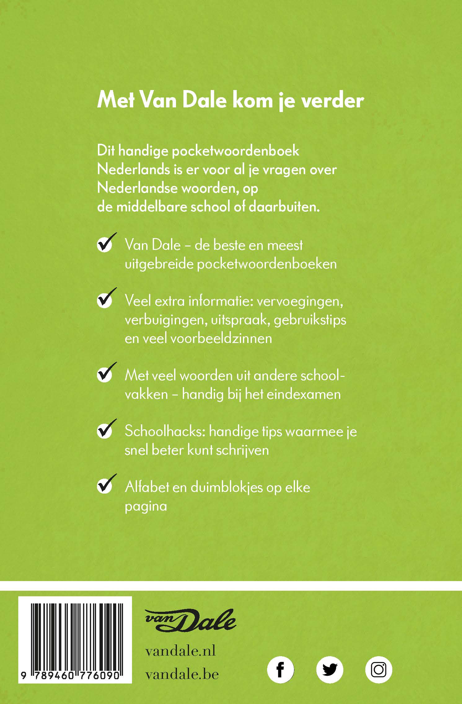 Achterzijde van het boek 'Van Dale Pocketwoordenboek Nederlands'