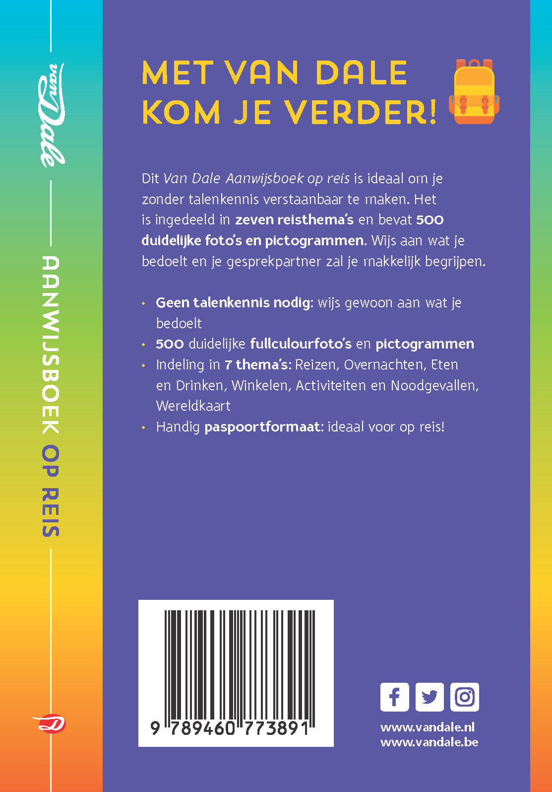 Achterzijde van het boek 'Van Dale Aanwijsboek op reis'