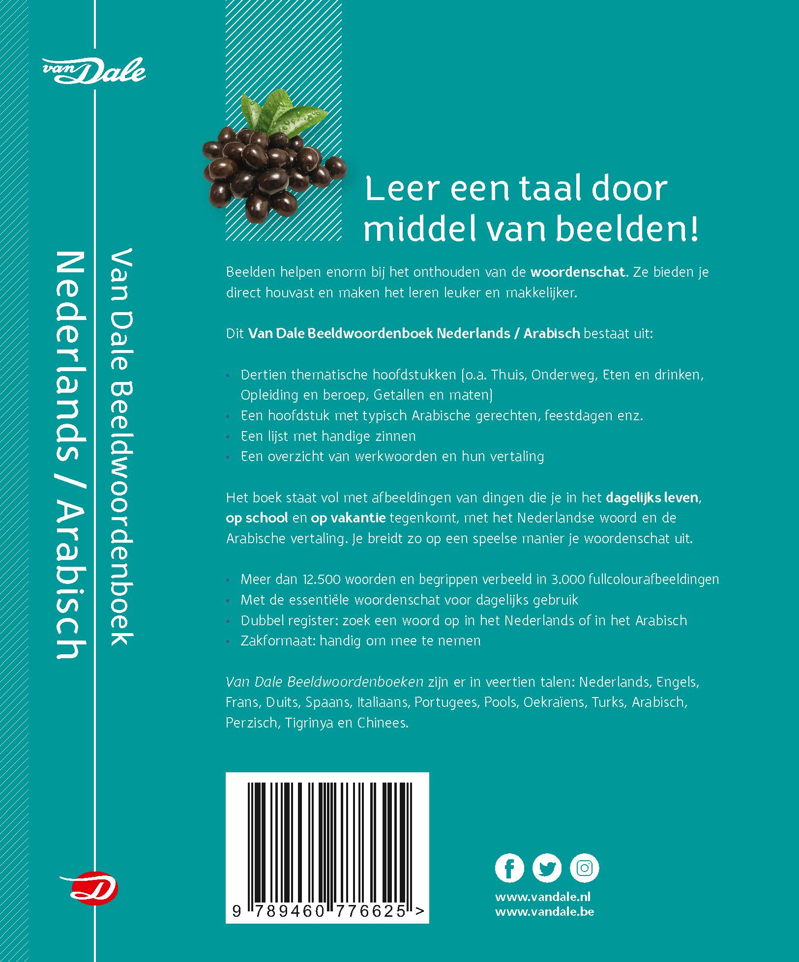 Achterzijde van het boek 'Van Dale Beeldwoordenboek Nederlands-Arabisch'