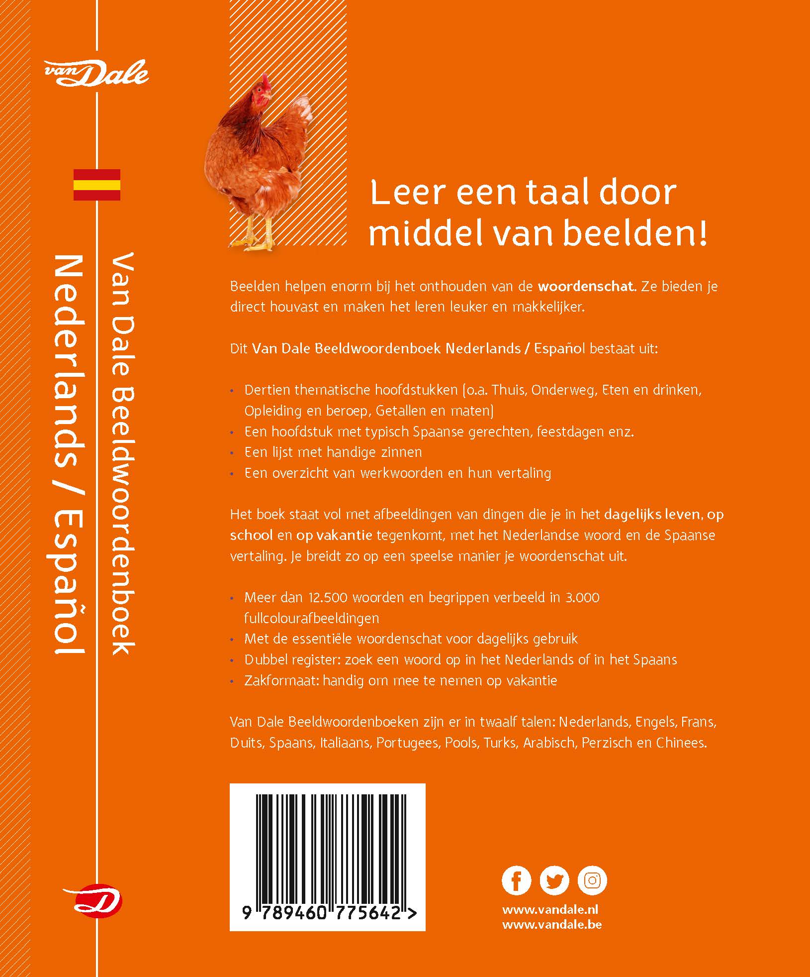 Achterzijde van het boek 'Van Dale Beeldwoordenboek Nederlands - Español'