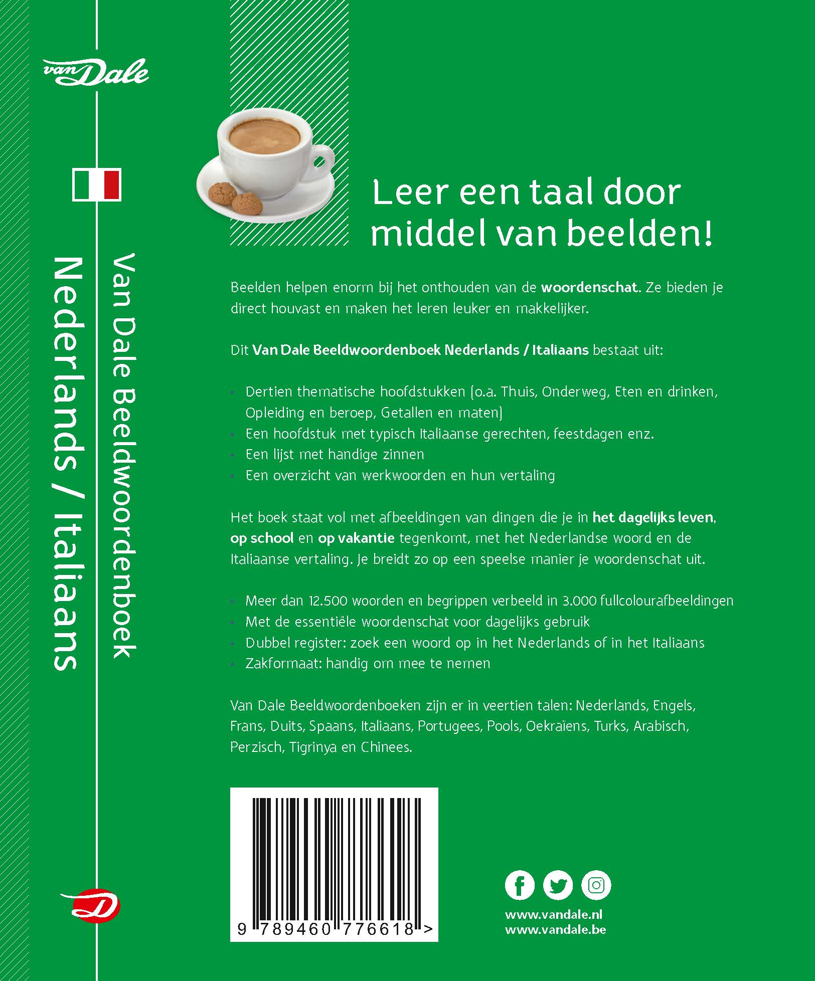 Achterzijde van het boek 'Van Dale Beeldwoordenboek Nederlands-Italiaans'