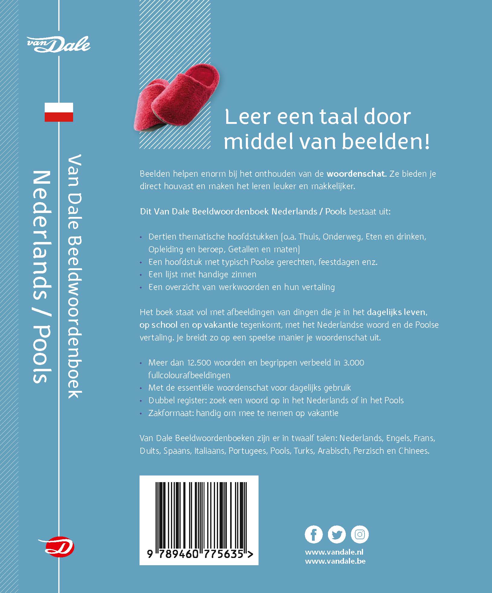 Achterzijde van het boek 'Van Dale Beeldwoordenboek Nederlands-Pools'