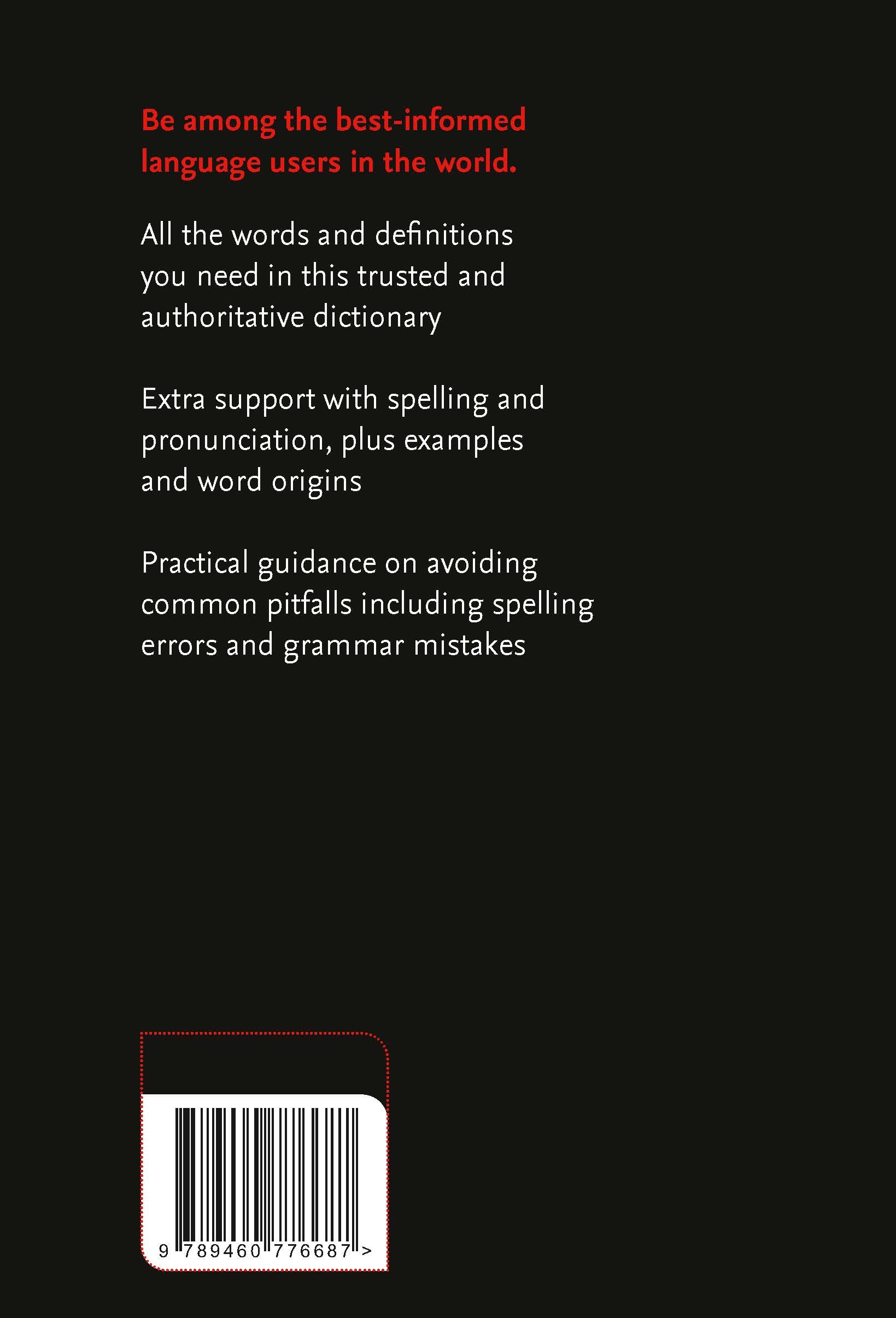Achterzijde van het boek 'Collins English Dictionary, Essential Edition'