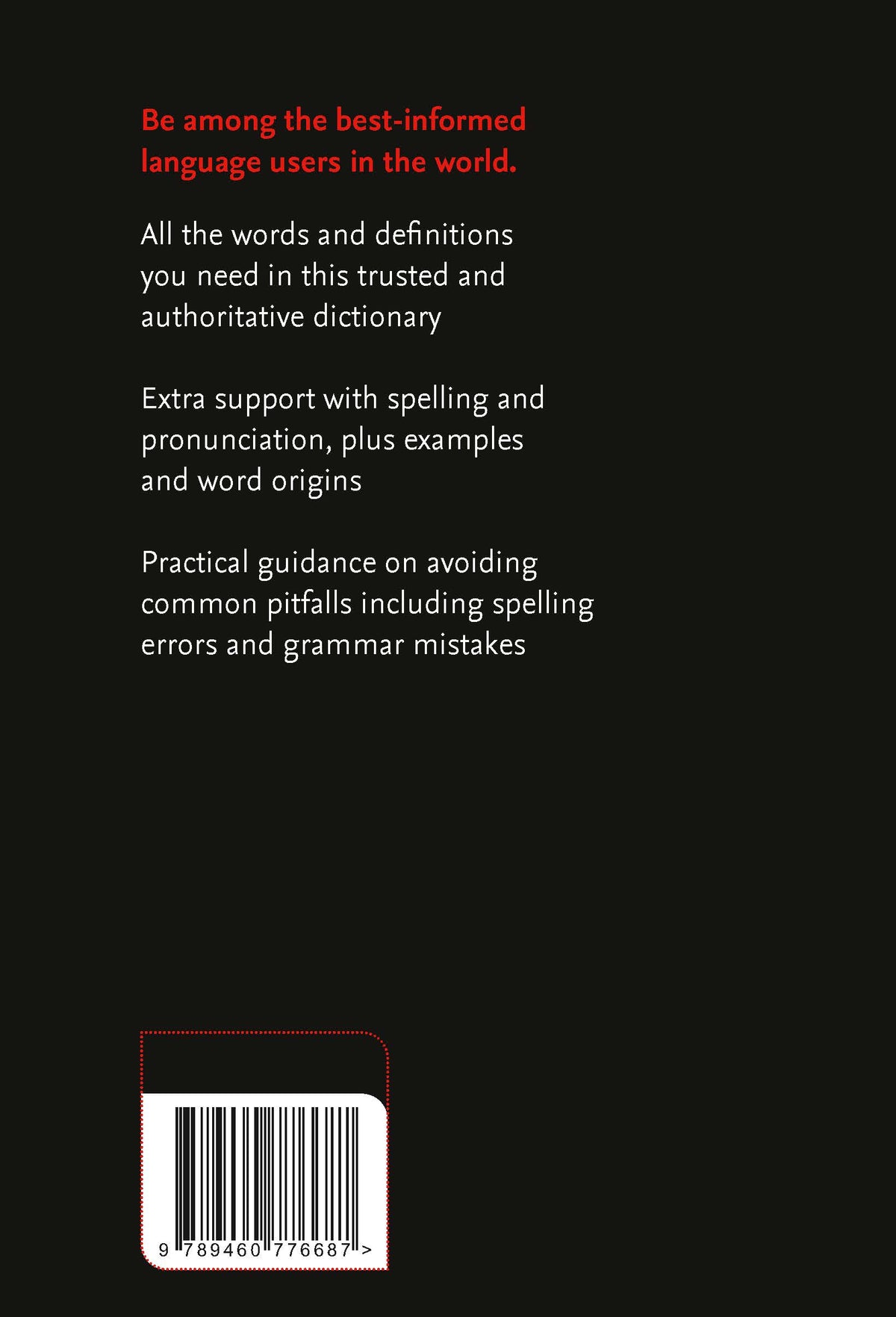 Achterzijde van het boek 'Collins English Dictionary, Essential Edition'