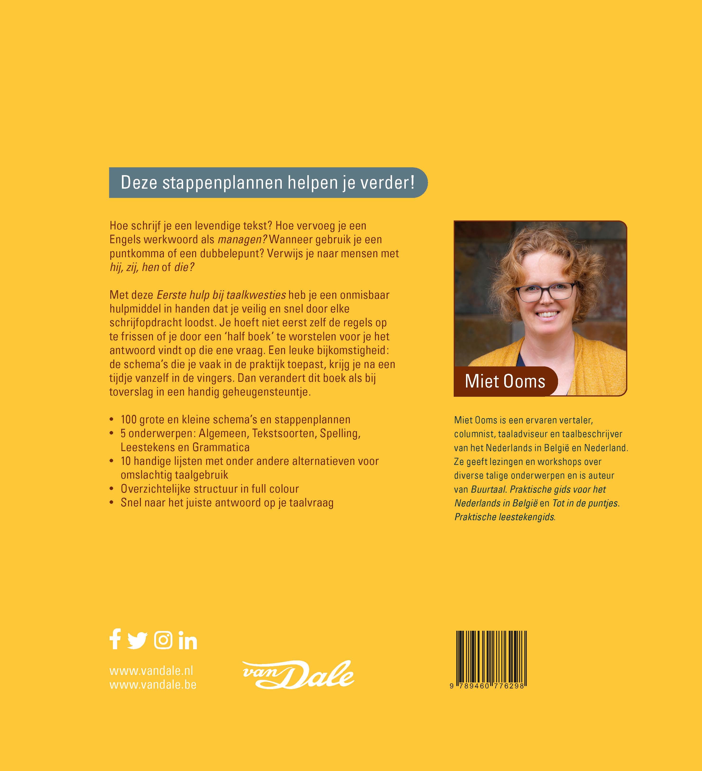 Achterzijde van het boek 'Van Dale schrijfhulp - Eerste hulp bij taalkwesties'
