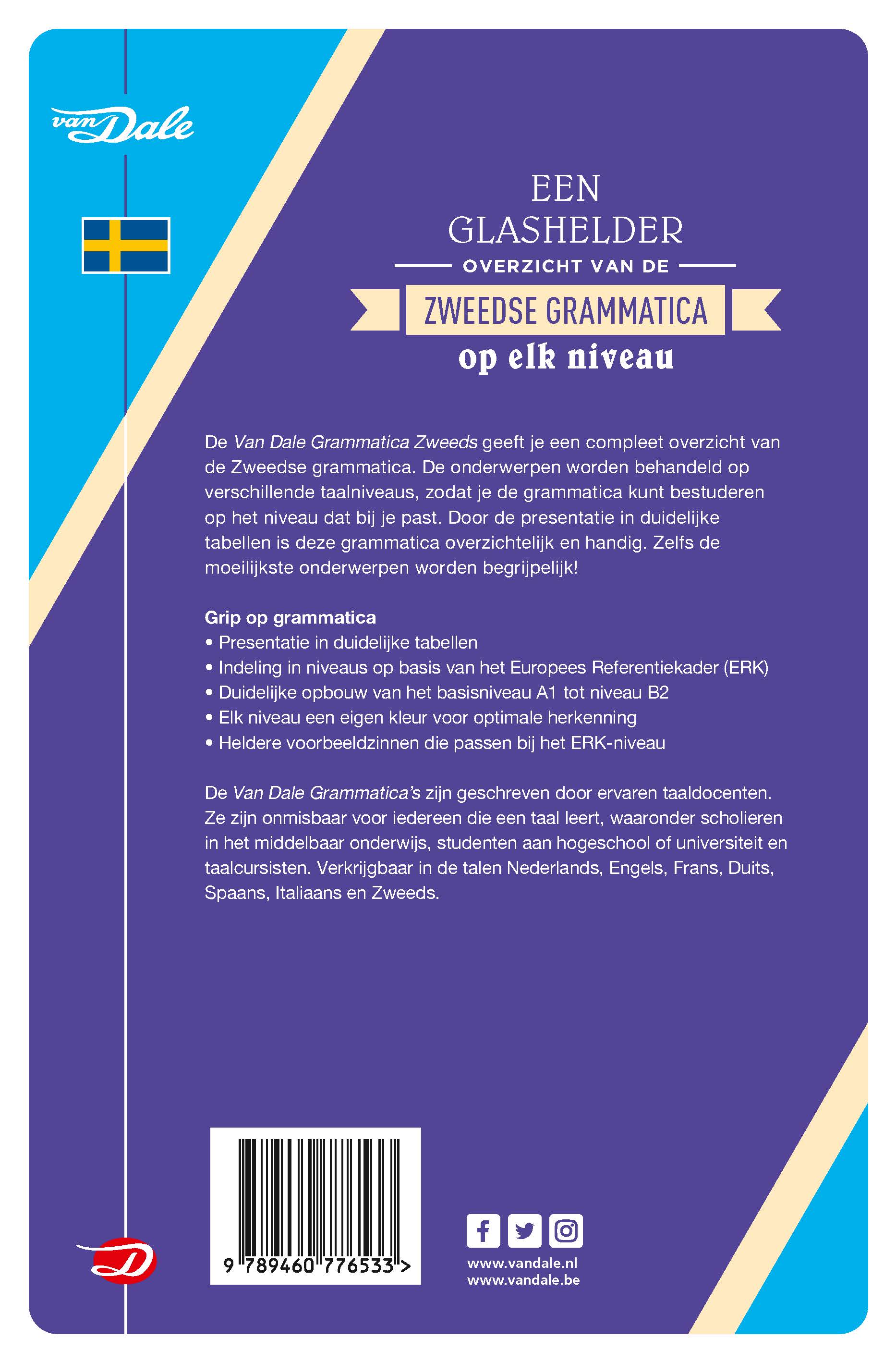 Achterzijde van het boek 'Van Dale Grammatica Zweeds' 