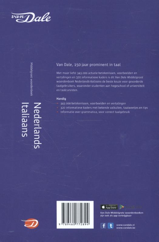Achterzijde van het boek 'Van Dale Middelgroot woordenboek Nederlands-Italiaans'