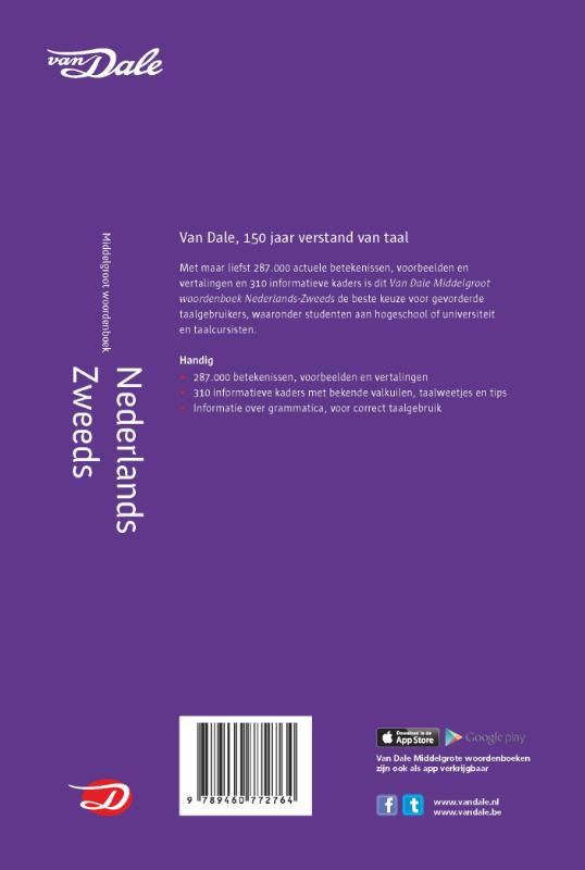 Achterzijde van het boek 'Van Dale Middelgroot woordenboek Nederlands-Zweeds'
