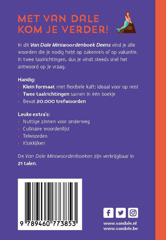Achterzijde van het boek 'Van Dale Miniwoordenboek Deens'