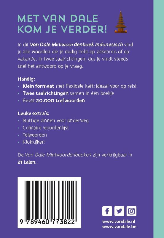 Achterzijde van het boek 'Van Dale Miniwoordenboek Indonesisch'