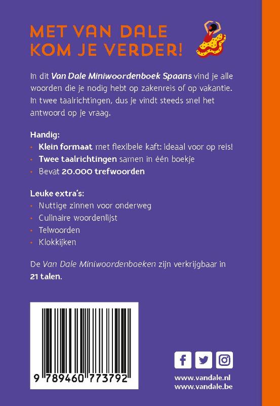 Achterzijde van het boek 'Van Dale Miniwoordenboek Spaans'