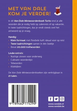 Achterzijde van het boek 'Van Dale Miniwoordenboek Turks'