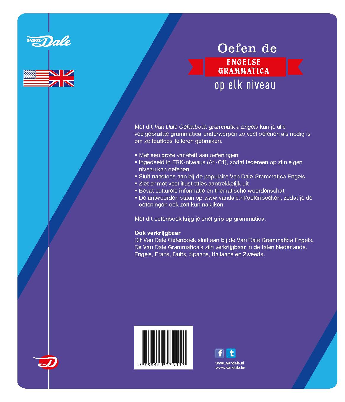 Achterzijde van het boek 'Van Dale Oefenboek grammatica Engels'