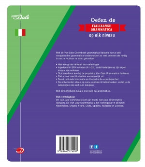 Achterzijde van het boek 'Van Dale Oefenboek grammatica Italiaans'