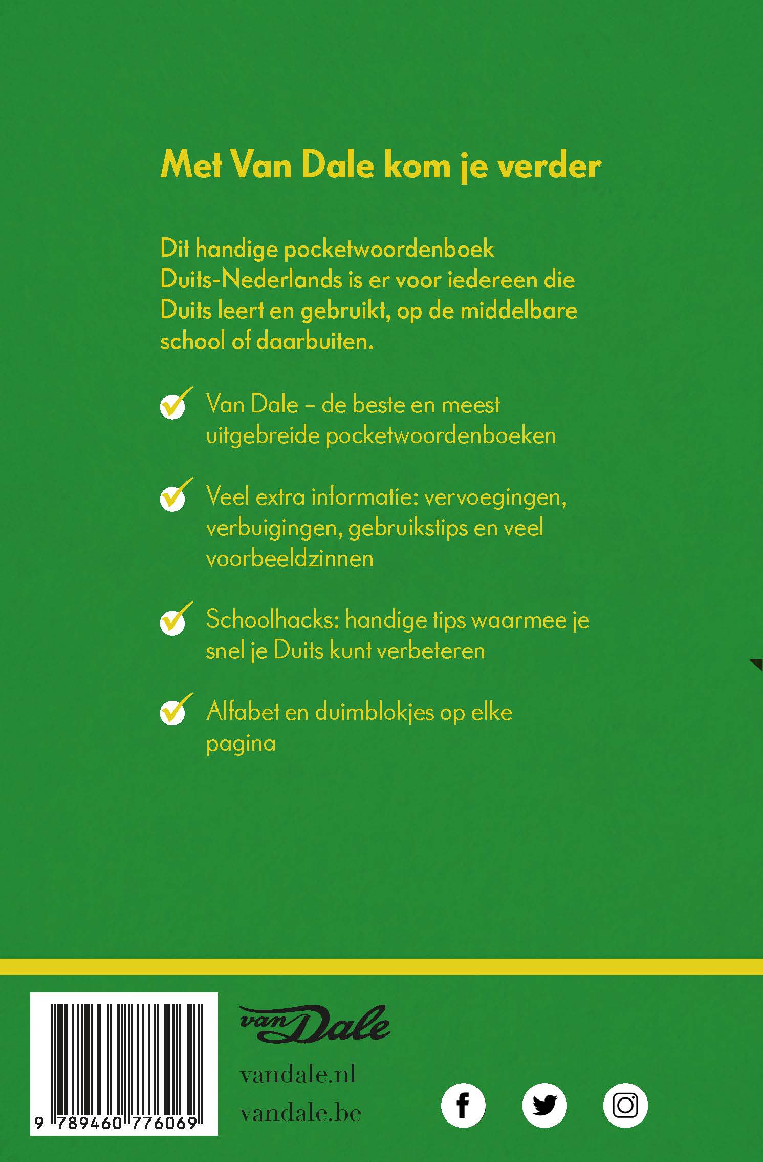 Achterzijde van het boek 'Van Dale Pocketwoordenboek Duits-Nederlands'