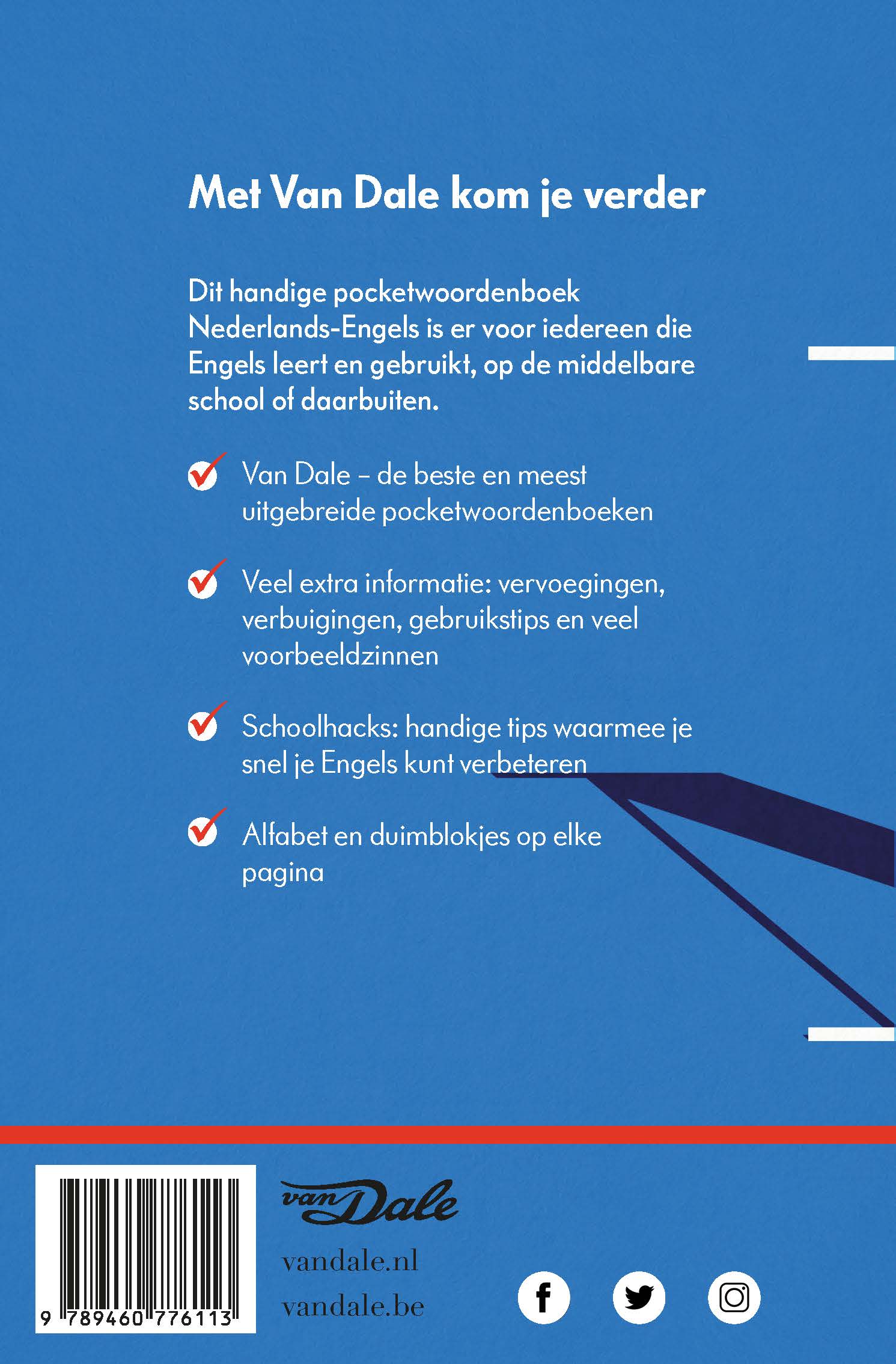 Achterzijde van het boek 'Van Dale Pocketwoordenboek Nederlands-Engels'