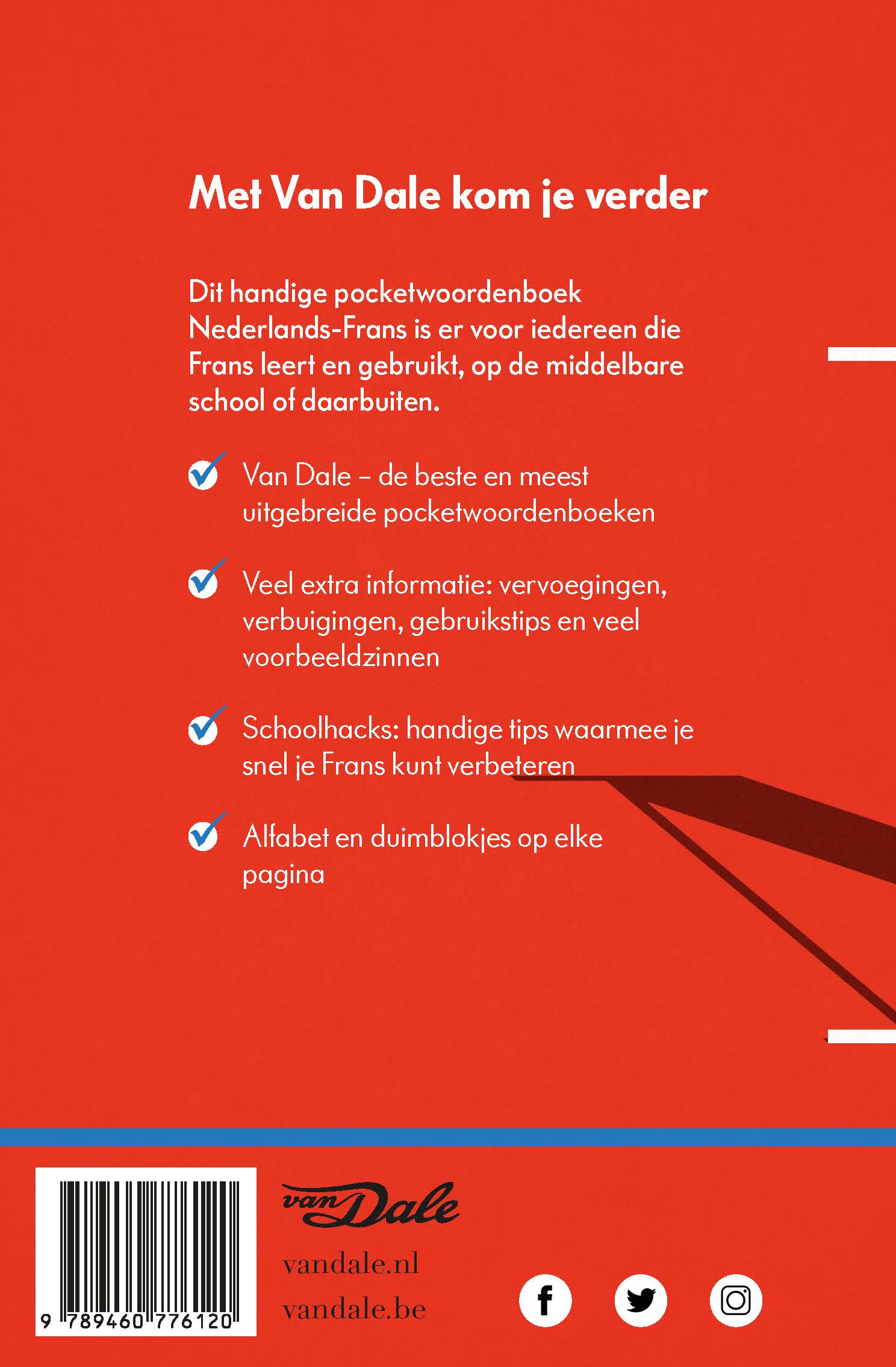 Achterzijde van het boek 'Van Dale Pocketwoordenboek Nederlands-Frans'