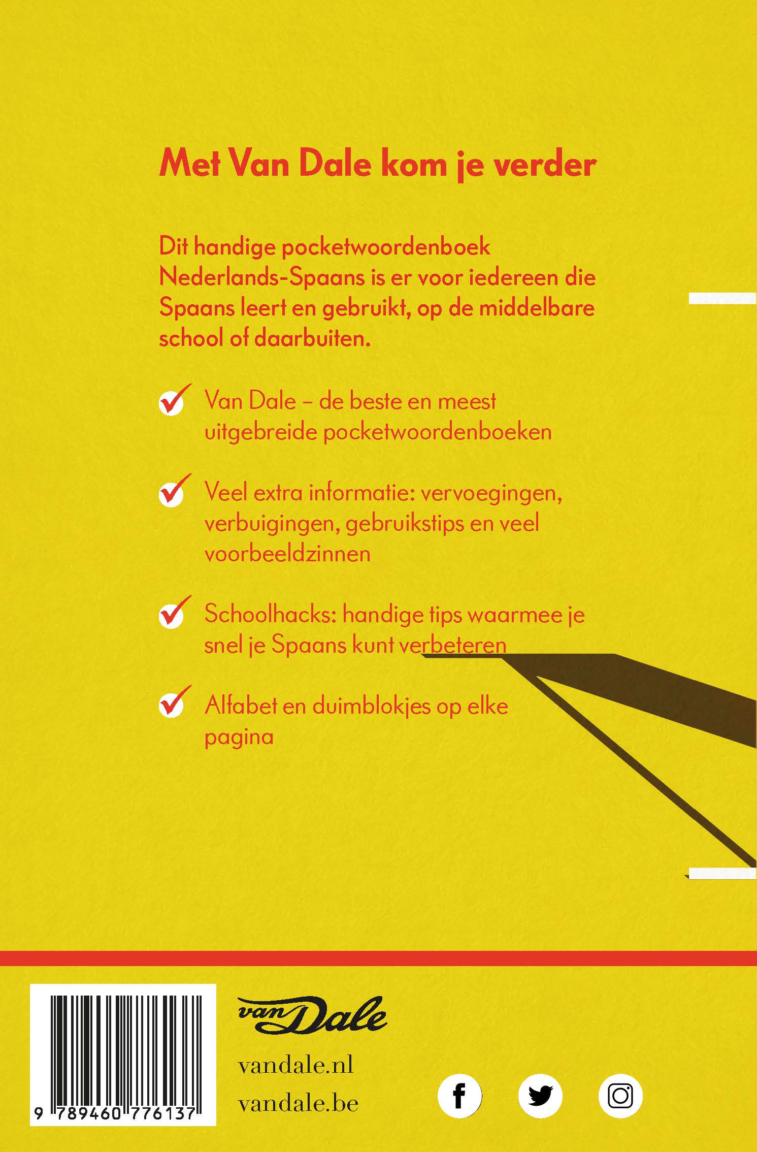 Achterzijde van het boek 'Van Dale Pocketwoordenboek Nederlands-Spaans'