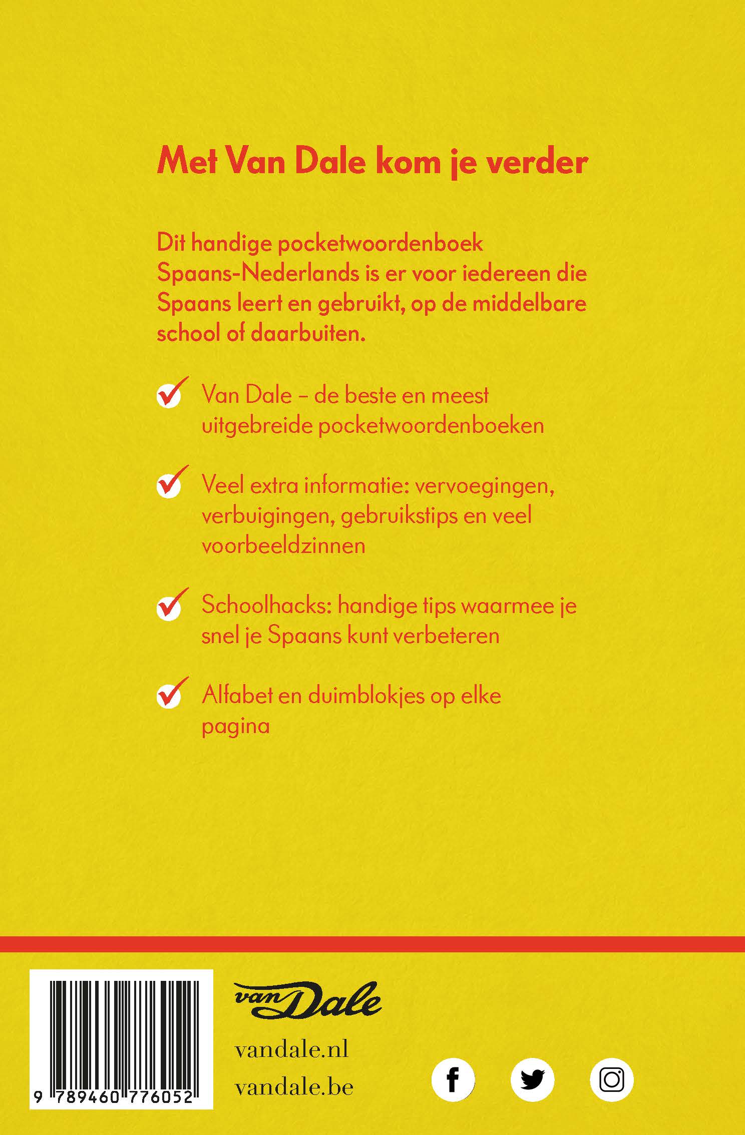Achterzijde van het boek 'Van Dale Pocketwoordenboek Spaans-Nederlands'