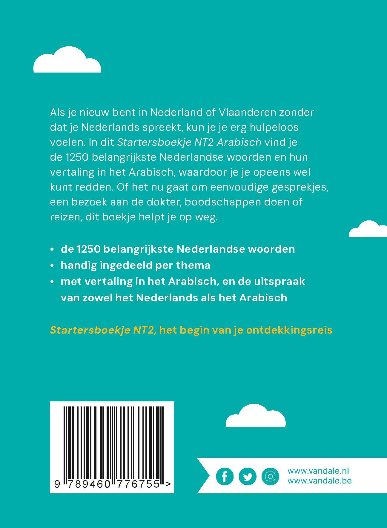 Achterzijde van het boek 'Van Dale Startersboekje NT2 Arabisch'