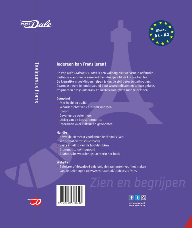 Achterzijde van het boek 'Van Dale Taalcursus Frans'
