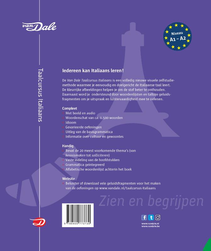 Achterzijde van het boek 'Van Dale Taalcursus Italiaans'