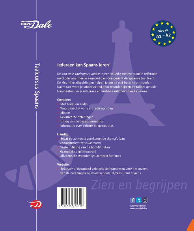 Achterzijde van het boek 'Van Dale Taalcursus Spaans' 