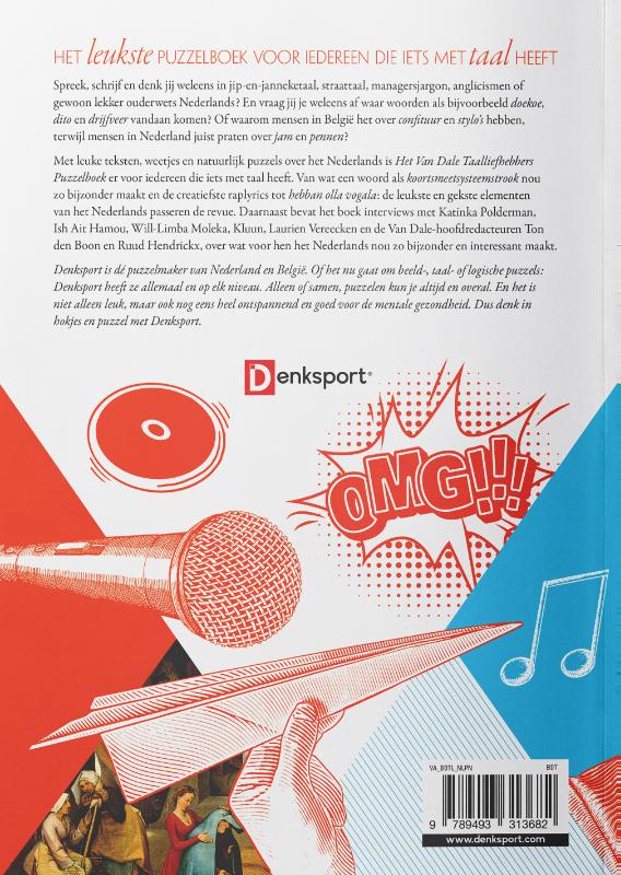 Achterzijde van het boek 'Het Van Dale Taalliefhebbers puzzelboek'