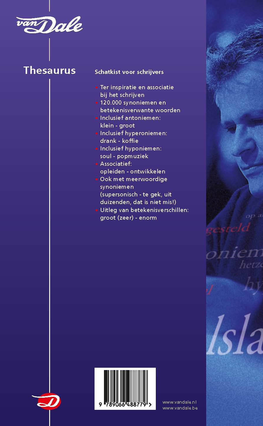 Achterzijde van het boek 'Van Dale Thesaurus'