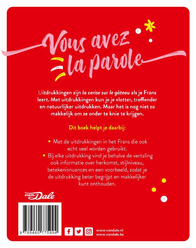Achterzijde van het boek 'Van Dale Uitdrukkingenboek Frans - Vous avez la parole'