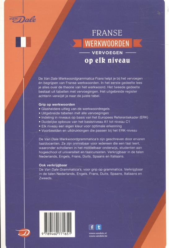 Achterzijde van het boek 'Van Dale Werkwoordgrammatica Frans'