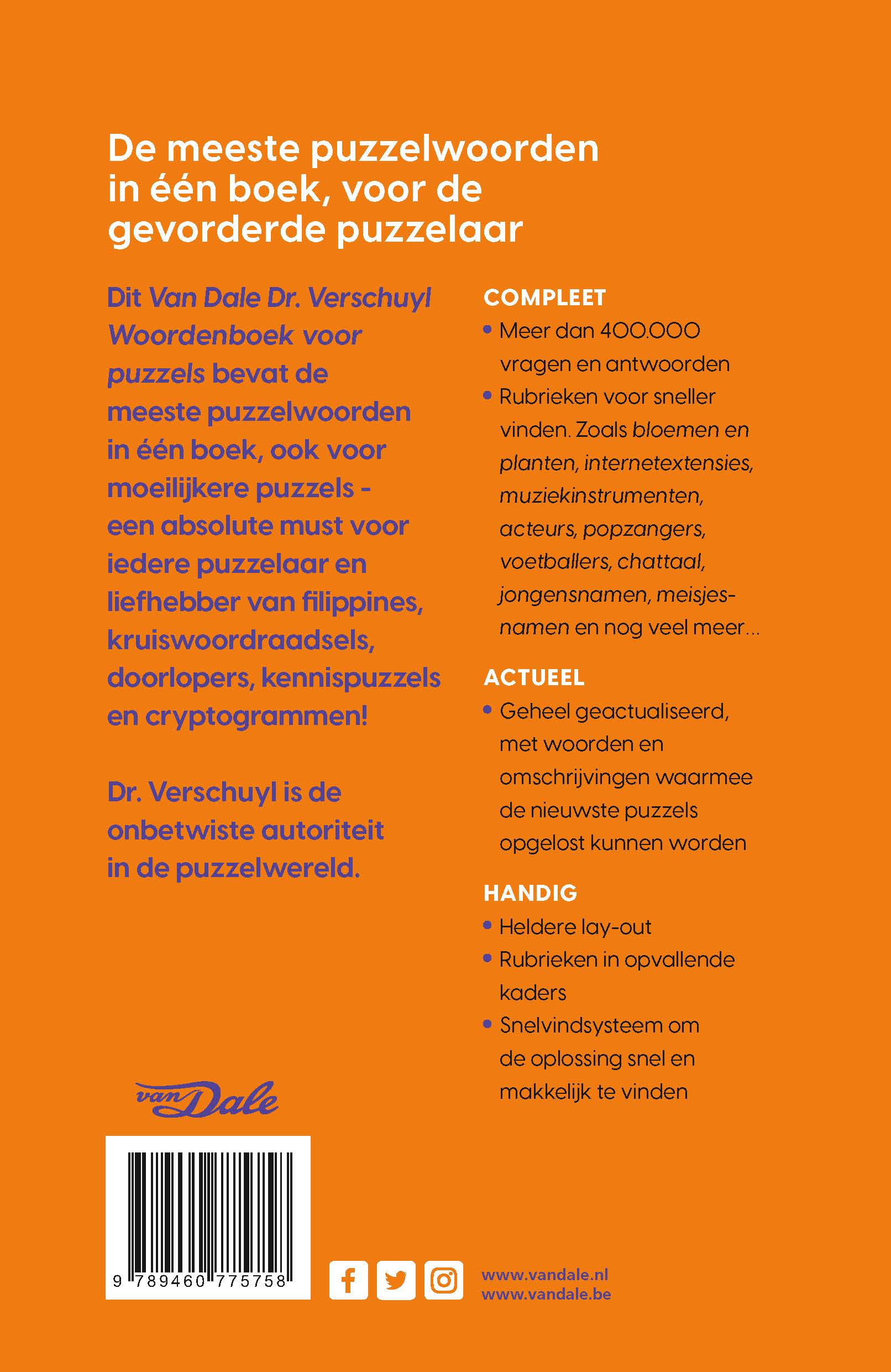 Achterzijde van het boek 'Van Dale Dr. Verschuyl Woordenboek voor puzzels - groot'