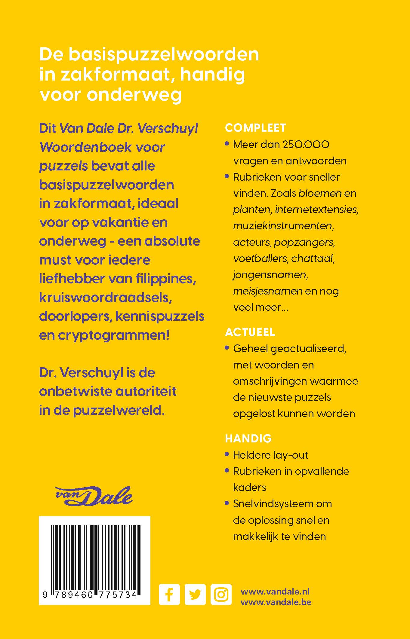 Achterzijde van het boek 'Van Dale Dr. Verschuyl Woordenboek voor puzzels - klein'
